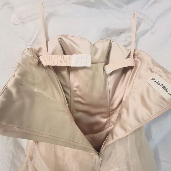 Strapless Assymetrical Gown with Bodice and Tulle in Champagne, Small - Picture 3 of 3